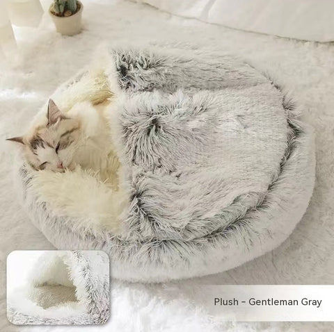 2-in-1 Dog & Cat Round Plush Bed