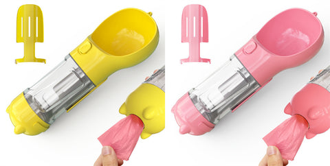 Portable 3-in-1 Pet Water Bottle with Feeder Bowl & Garbage Bag