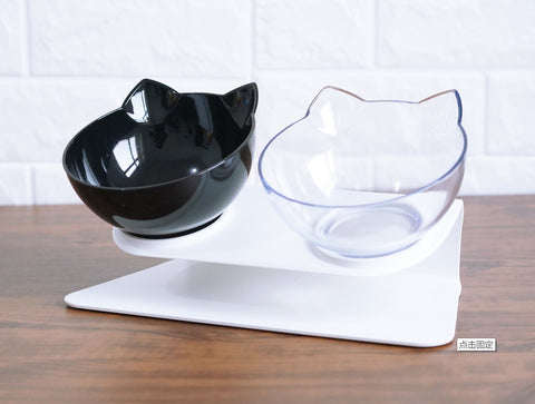 Inclined Cat Ear Food Bowl with Oblique Mouth