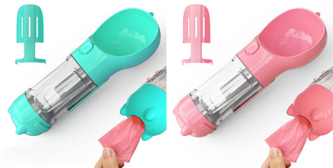 Portable 3-in-1 Pet Water Bottle with Feeder Bowl & Garbage Bag