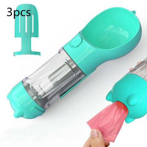 Portable 3-in-1 Pet Water Bottle with Feeder Bowl & Garbage Bag