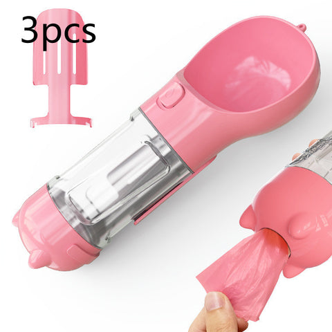 Portable 3-in-1 Pet Water Bottle with Feeder Bowl & Garbage Bag