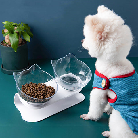 Inclined Cat Ear Food Bowl with Oblique Mouth