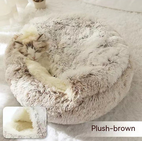 2-in-1 Dog & Cat Round Plush Bed